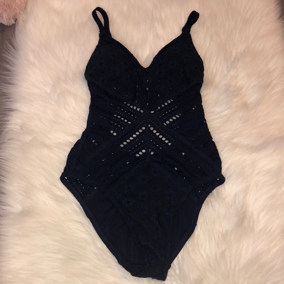 Robin Piccone Clarissa Crochet One Piece Swim Navy - Picture 3 of 8